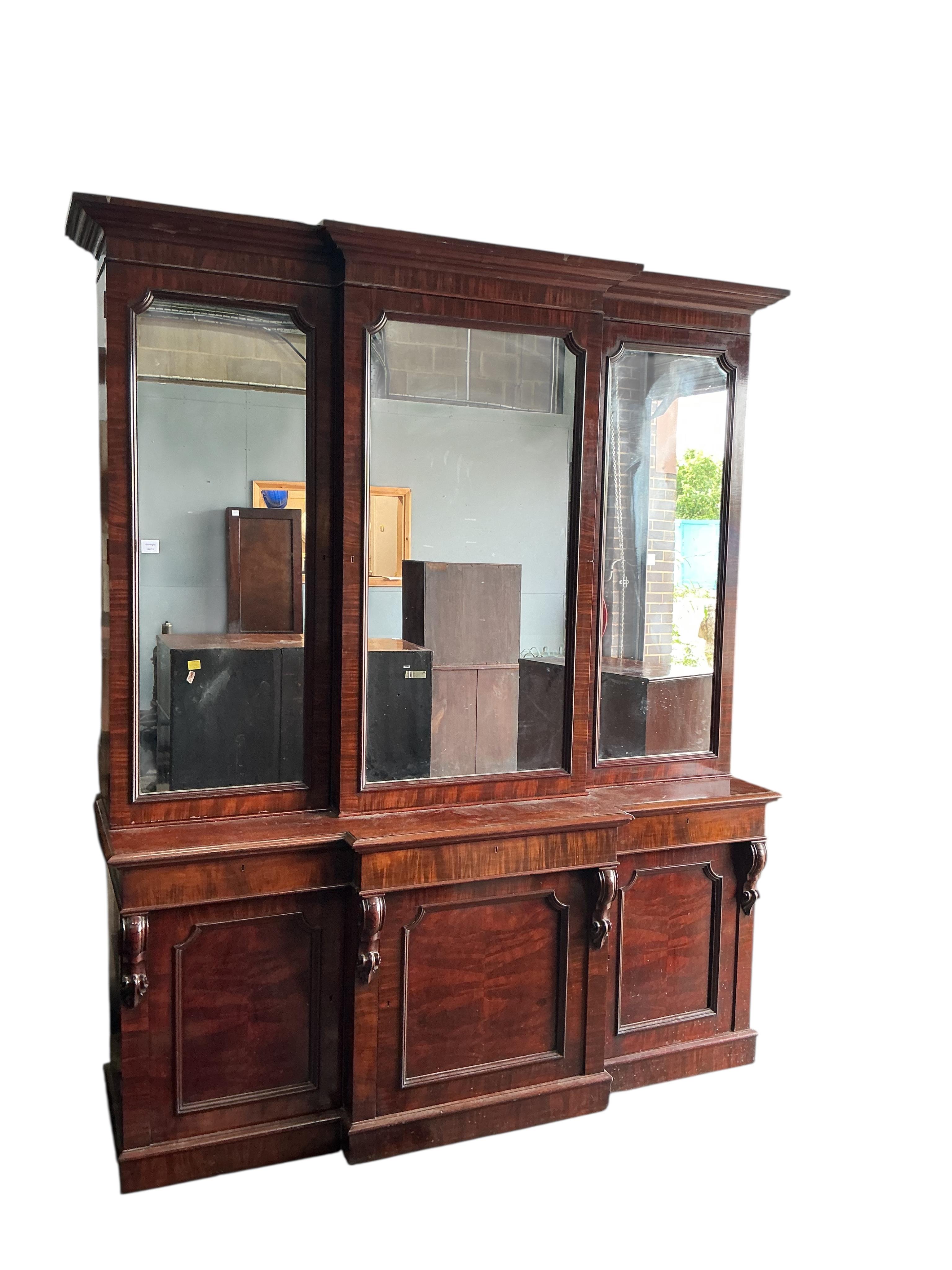 A Victorian mahogany breakfront library bookcase, width 200cm, depth 54cm, height 238cm